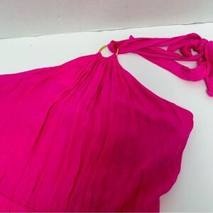 Alice + Trixie Gold Ring Hot Pink Fuchsia Silk Halter Tie Backless Dress size XS